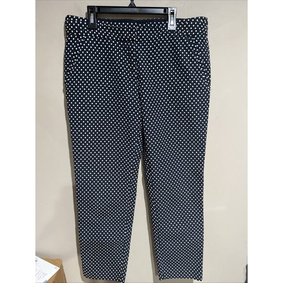 Tory Burch Embroidered Polka Dot Ankle Pant Navy Blue White Cropped Midrise 6 - Picture 1 of 8